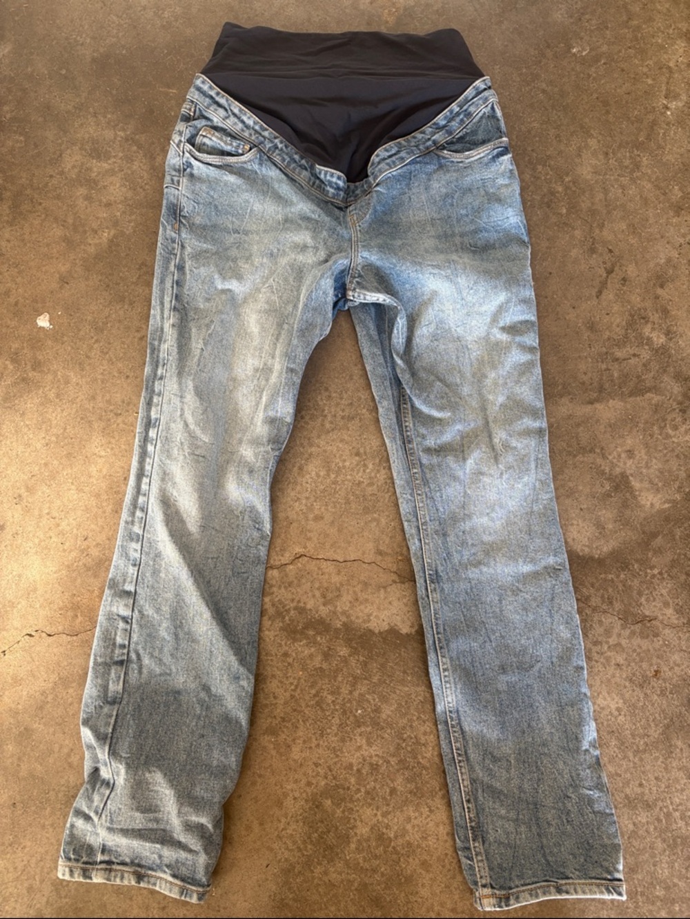 Light Wash Maternity Jeans with Black Stretch Panel
